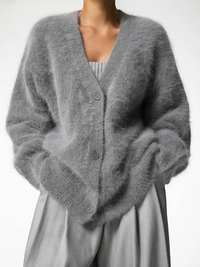 Laura - Oversized V-neck knit cardigan with solid buttons