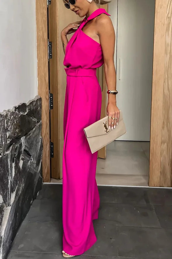 Elegant sleeveless open-back jumpsuit with wide-legged trousers