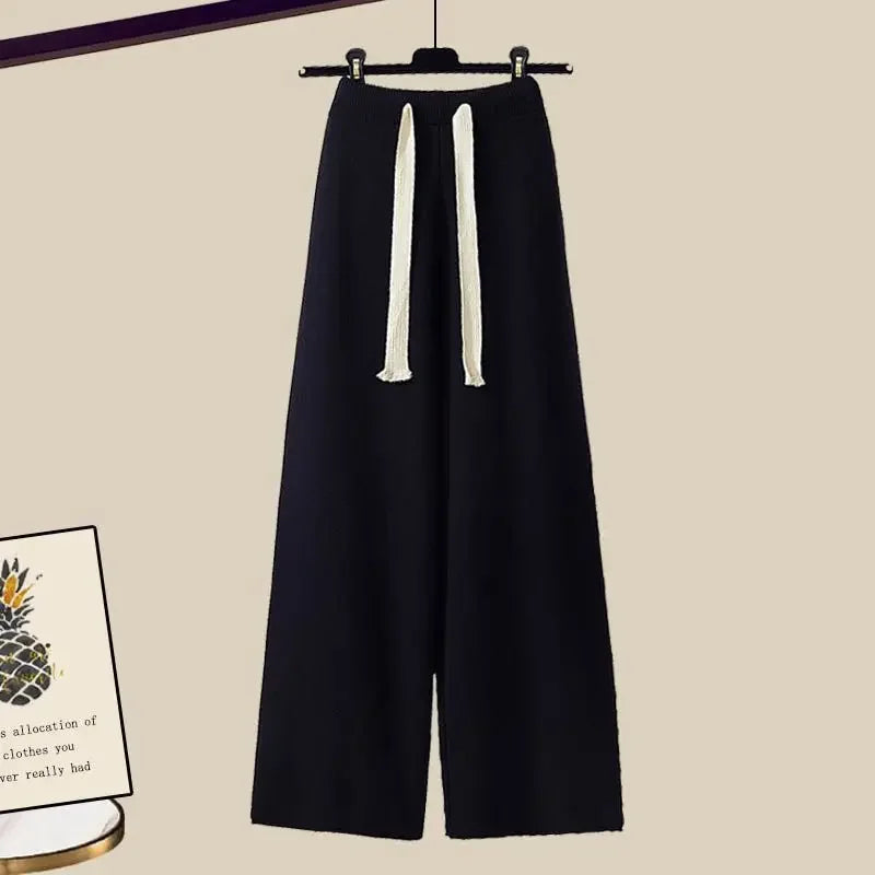 Women's two-piece set, sweater and wide-legged pants, comfortable and warm