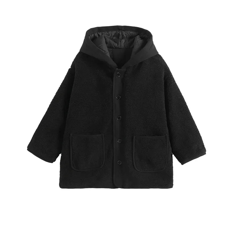 Brown Winter Coat with Hood, Two-Piece Design and Adjustable Drawstring