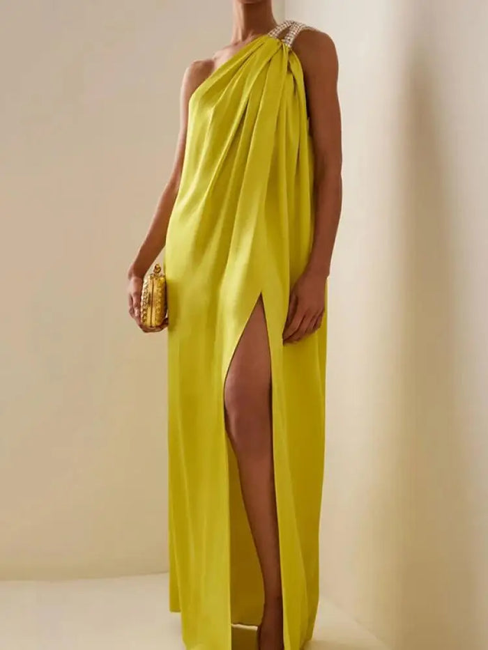 Elegant one-shoulder long dress for women, ideal for special events