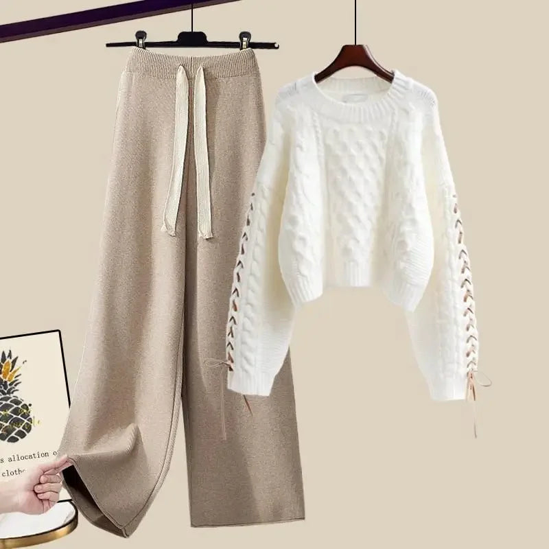 Women's two-piece set, sweater and wide-legged pants, comfortable and warm