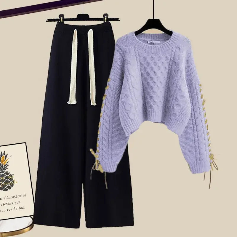 Women's two-piece set, sweater and wide-legged pants, comfortable and warm