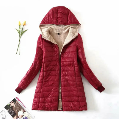 Warm hooded jacket with stylish design for women