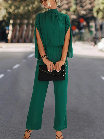 Linda - Long Sleeve Lace Up Jumpsuit with Keyhole Back