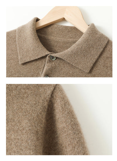 Men's Long-Sleeved Polo Shirt - Elegant Autumn Sweater