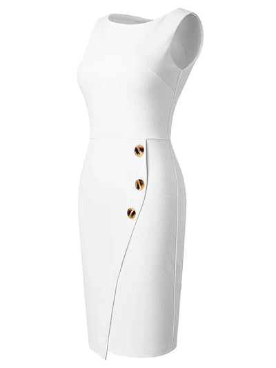 Sleeveless formal dress with structured design
