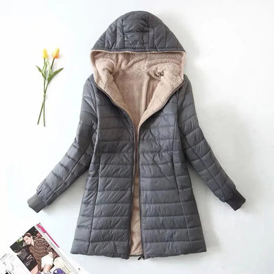 Warm hooded jacket with stylish design for women