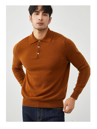 Men's Long-Sleeved Polo Shirt - Elegant Autumn Sweater