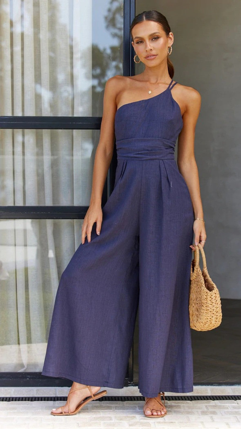 Women's Summer Wide Leg One Shoulder Jumpsuit