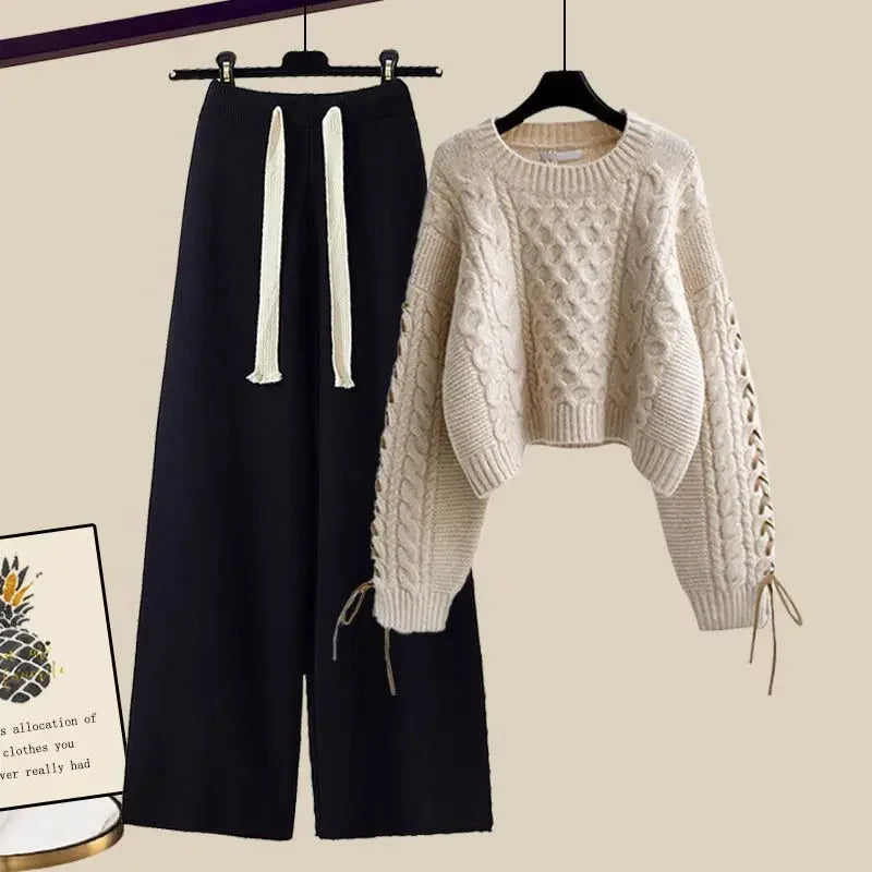 Women's two-piece set, sweater and wide-legged pants, comfortable and warm