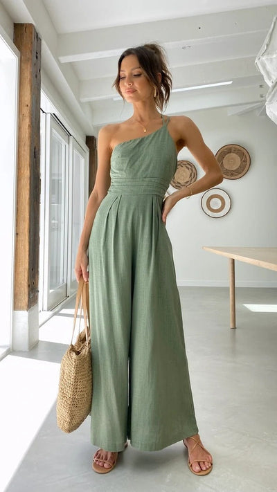 Women's Summer Wide Leg One Shoulder Jumpsuit