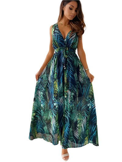 Sleeveless long dress with elegant print and stylish design