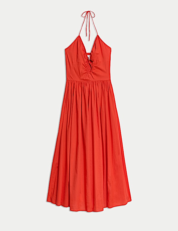 Long halter neck beach dress with elegant summer design