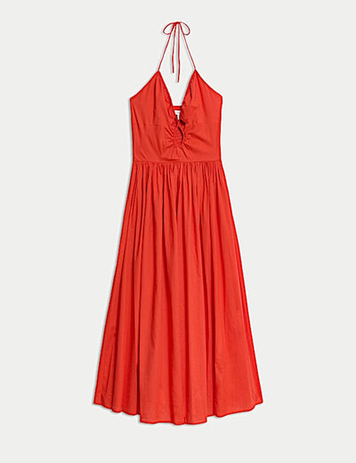 Long halter neck beach dress with elegant summer design