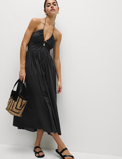 Long halter neck beach dress with elegant summer design