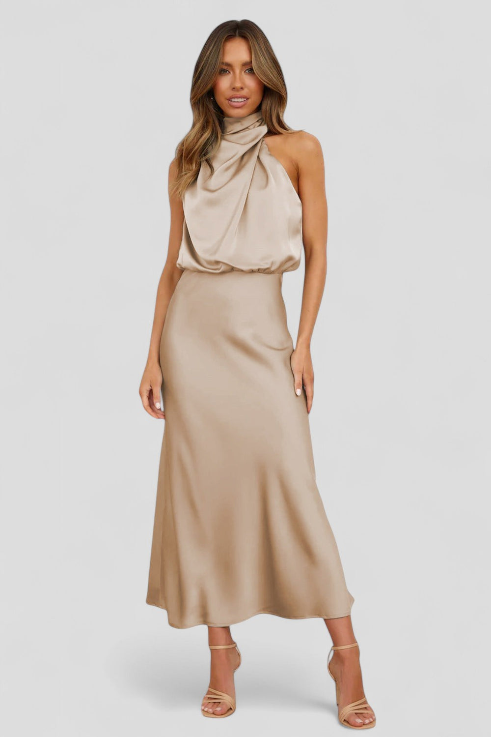 Elegant long dress with a halter neckline