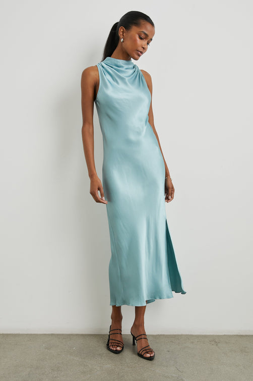 Sleeveless halterneck midi dress with sophisticated style
