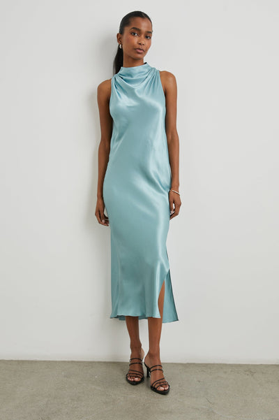 Sleeveless halterneck midi dress with sophisticated style