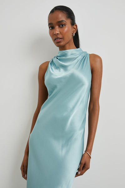 Sleeveless halterneck midi dress with sophisticated style
