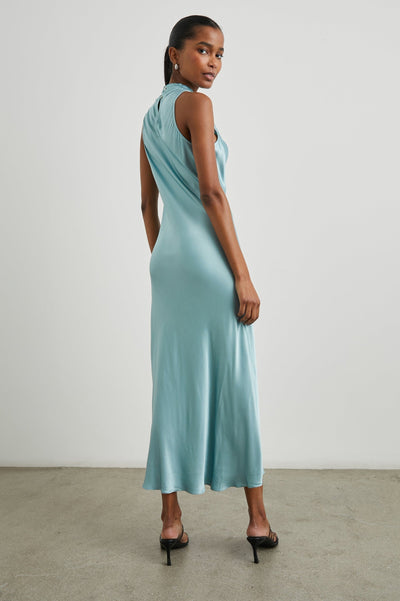 Sleeveless halterneck midi dress with sophisticated style