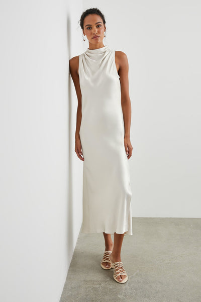 Sleeveless halterneck midi dress with sophisticated style