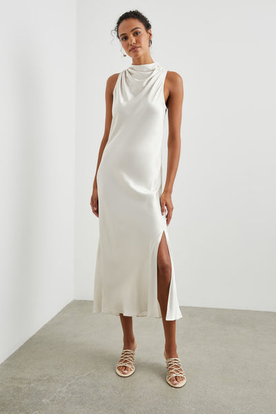 Sleeveless halterneck midi dress with sophisticated style
