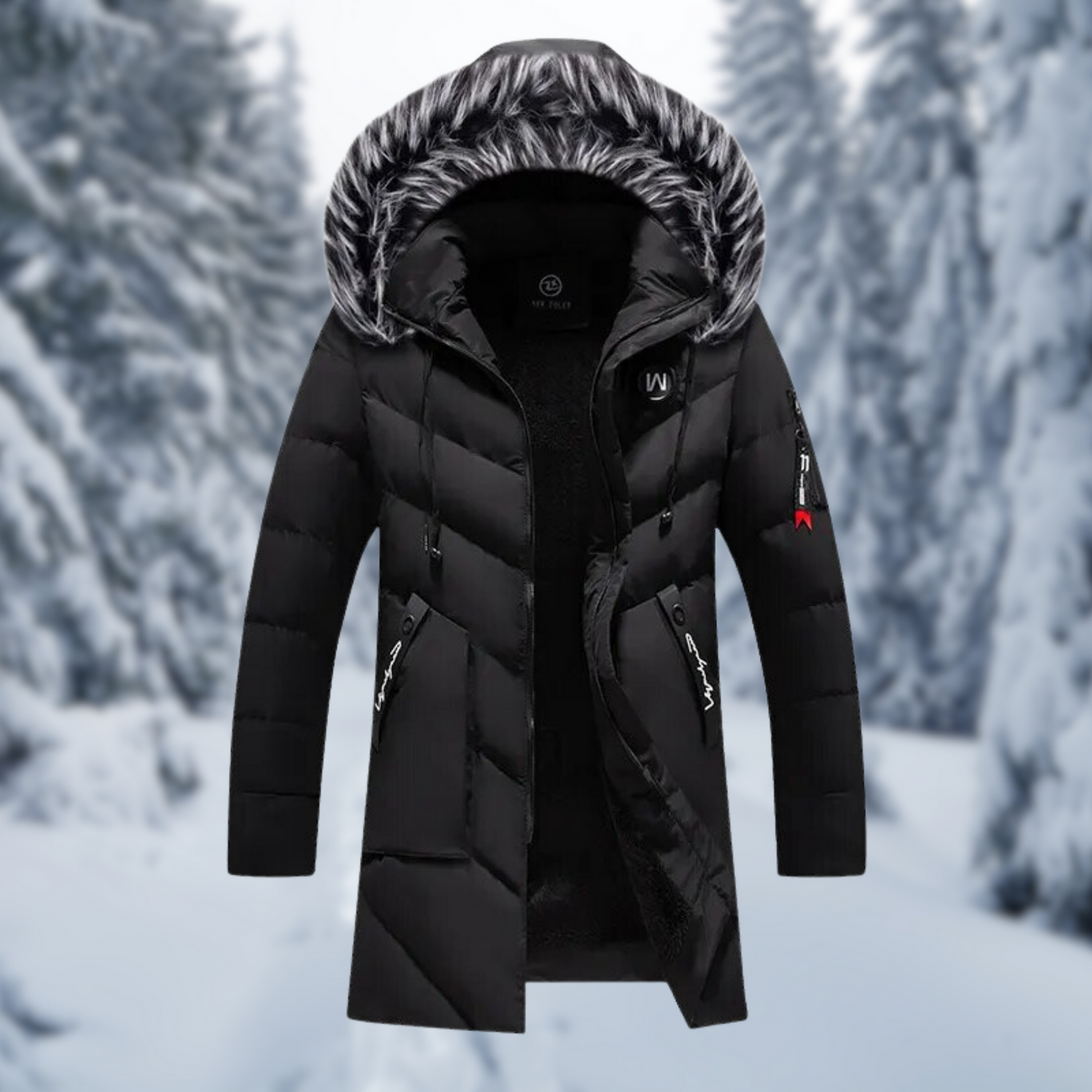 Men's winter jacket with a wide hood and modern design