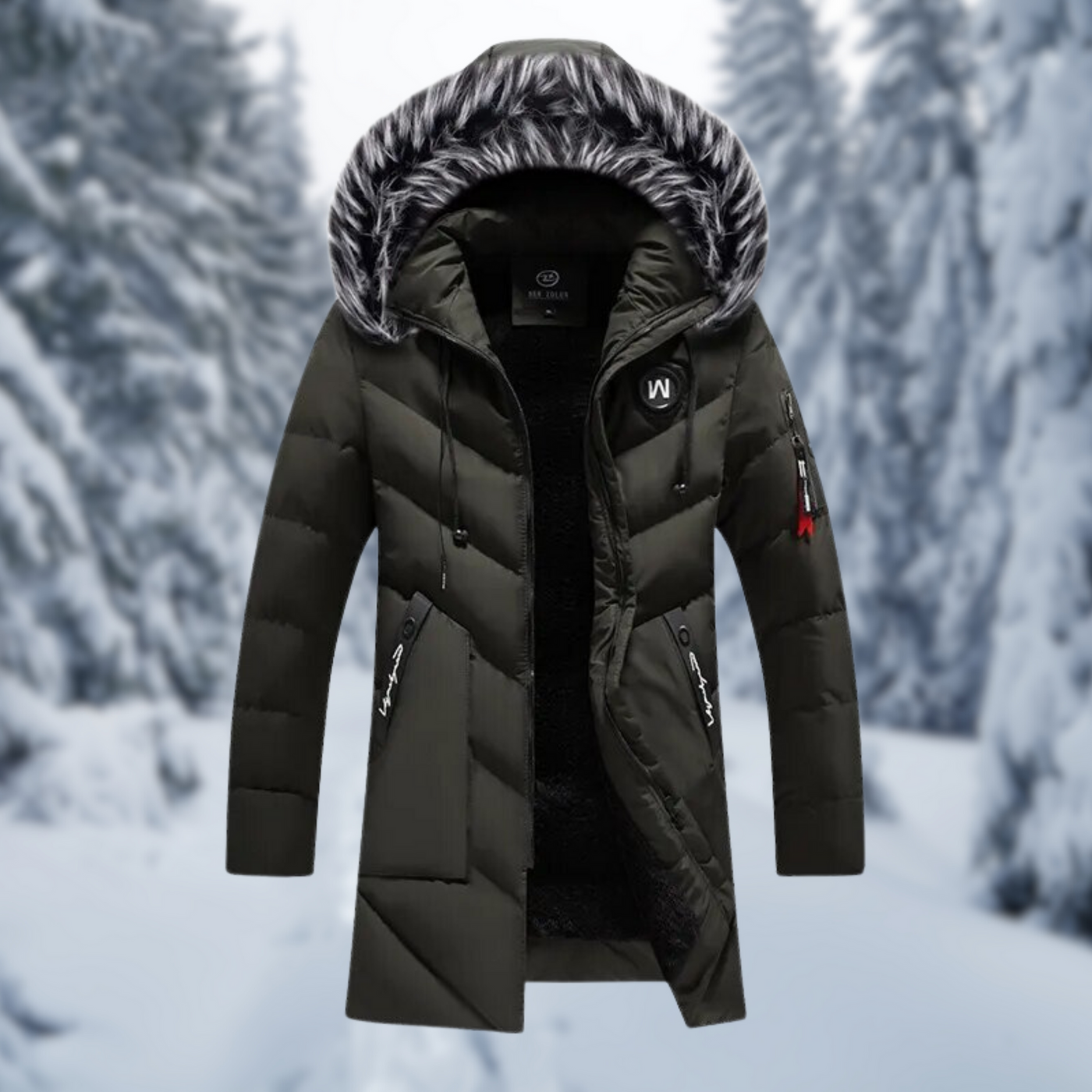 Men's winter jacket with a wide hood and modern design