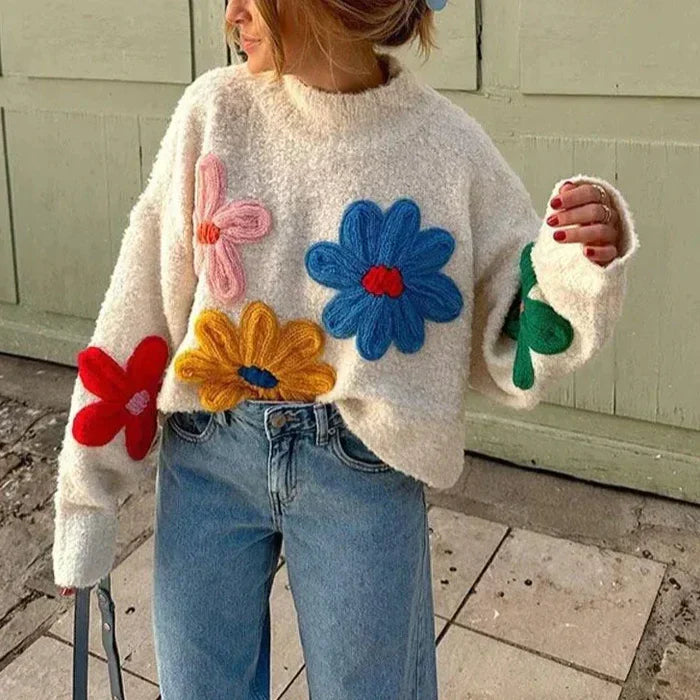 Erola - Knitted sweater with floral print