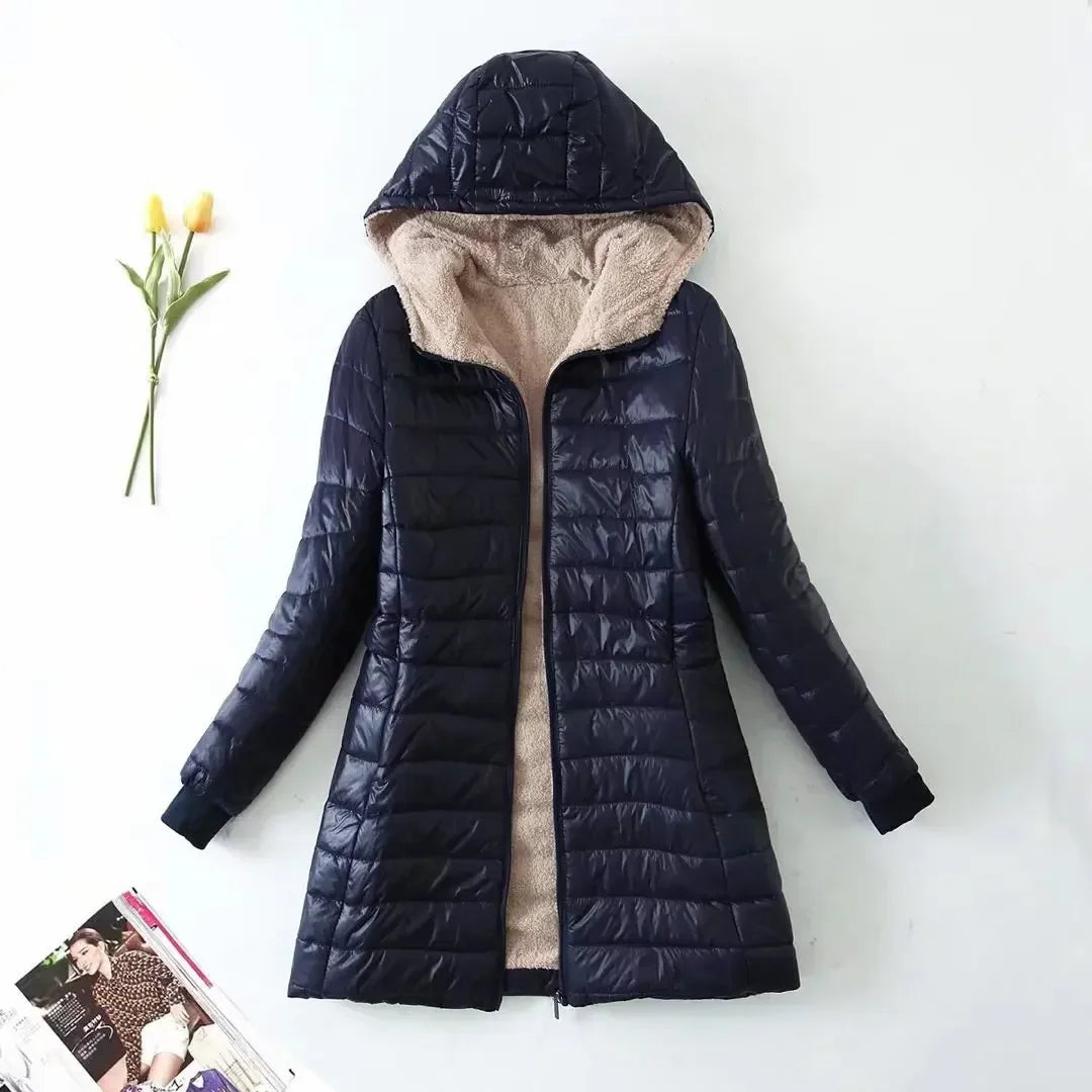 Warm hooded jacket with stylish design for women