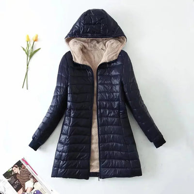 Warm hooded jacket with stylish design for women