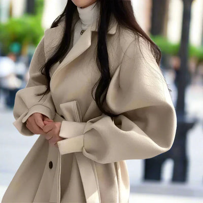 Classic women's belted coat, modern design