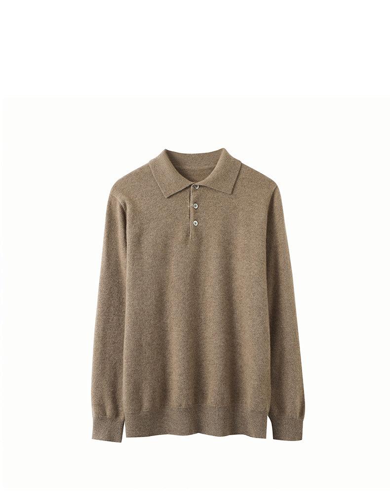 Men's Long-Sleeved Polo Shirt - Elegant Autumn Sweater