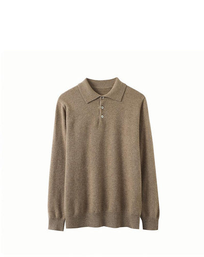 Men's Long-Sleeved Polo Shirt - Elegant Autumn Sweater