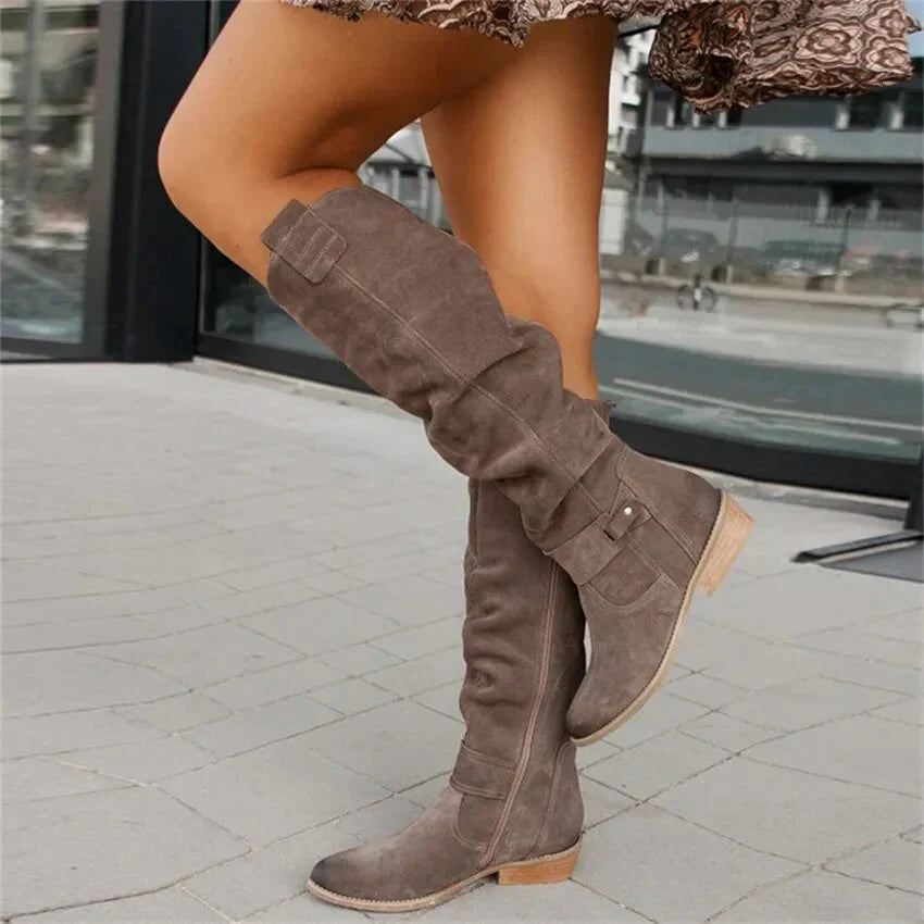 Elegant Long Knee High Winter Boots with Zipper for Women
