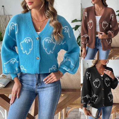 Elegant knitted cardigan with a deep neckline: ideal for cold days