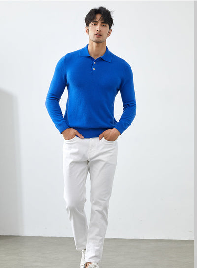 Men's Long-Sleeved Polo Shirt - Elegant Autumn Sweater