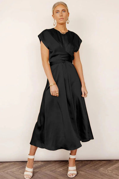 Elegant evening midi dress with adjustable belt