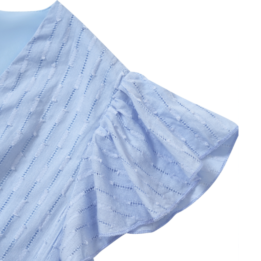 Women's summer dress with V-neckline and ruffled sleeves