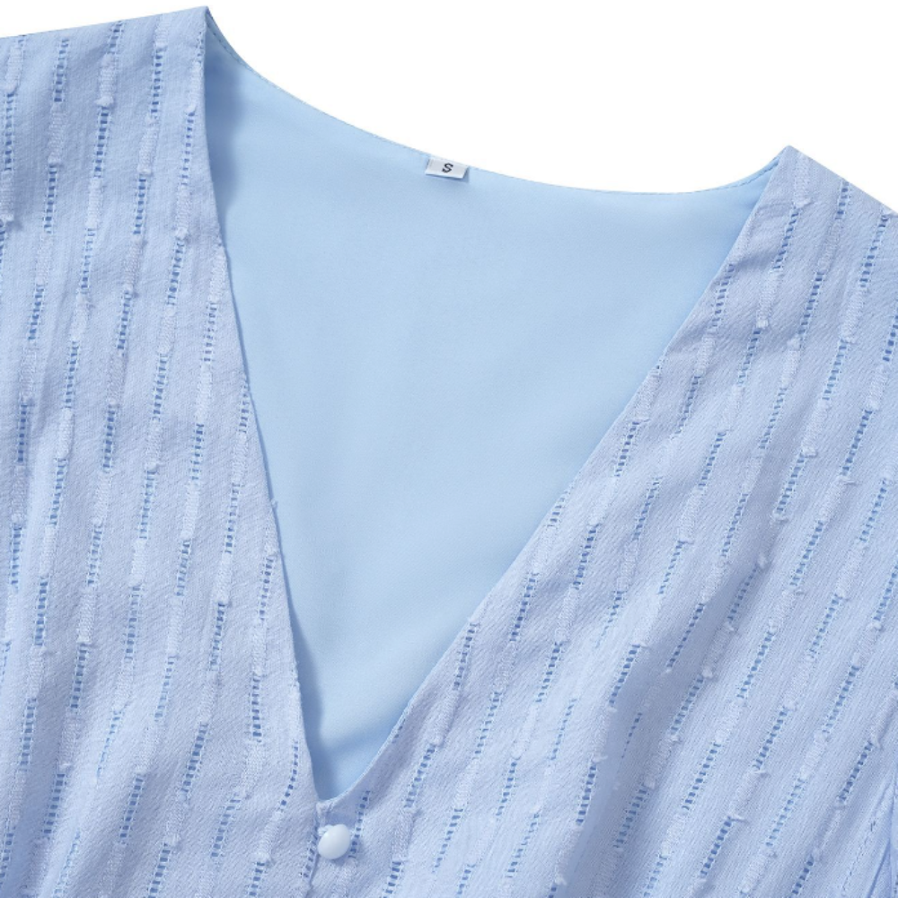 Women's summer dress with V-neckline and ruffled sleeves