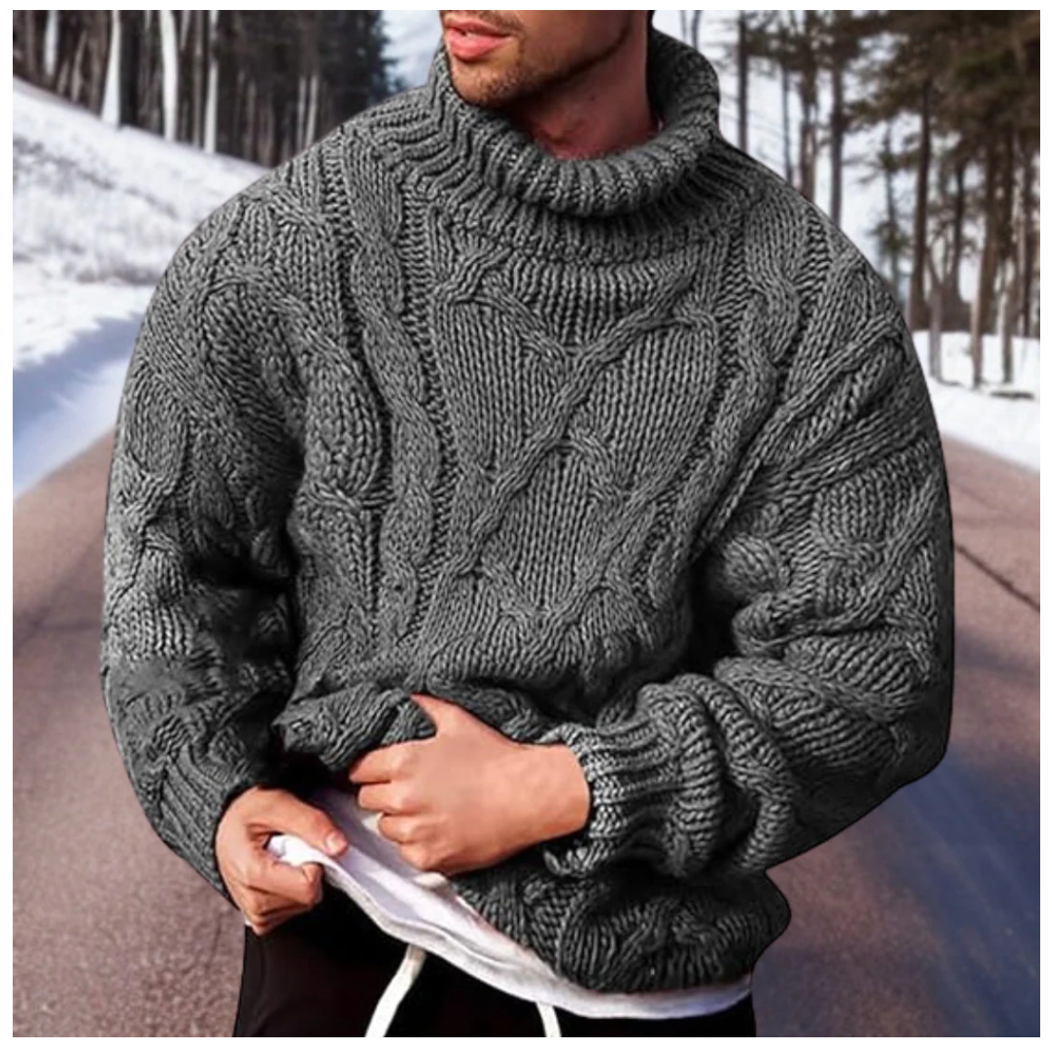Men's thick knitted sweater with modern design