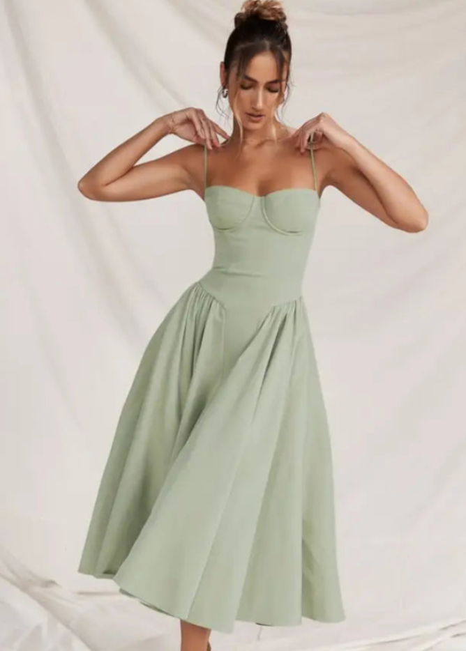 Midi dress with elegant corset and thin straps