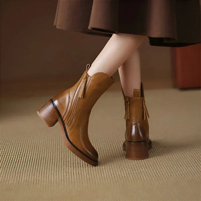 Comfortable low heel ankle boots for women with modern zipper design