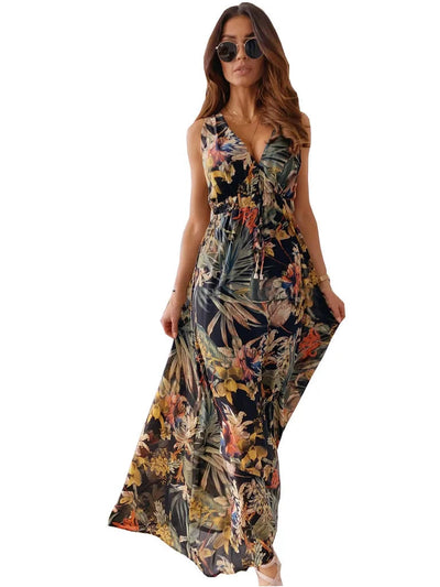 Sleeveless long dress with elegant print and stylish design