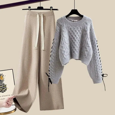 Women's two-piece set, sweater and wide-legged pants, comfortable and warm