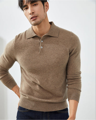 Men's Long-Sleeved Polo Shirt - Elegant Autumn Sweater