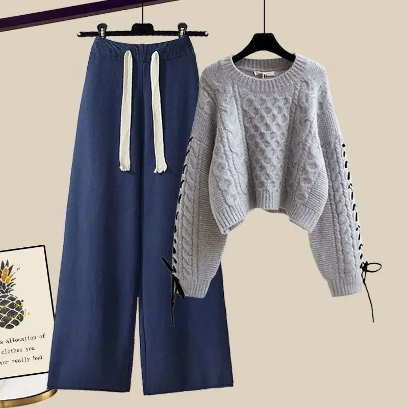 Women's two-piece set, sweater and wide-legged pants, comfortable and warm