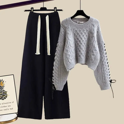 Women's two-piece set, sweater and wide-legged pants, comfortable and warm