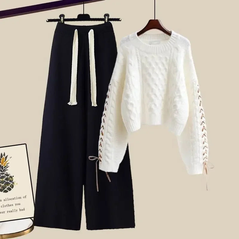 Women's two-piece set, sweater and wide-legged pants, comfortable and warm